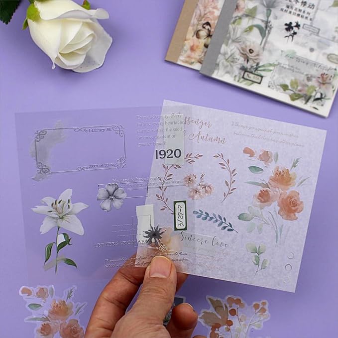 40 Sheets Sticker Book for Adults Journaling, Washi and PET Materials, Ephemera Aesthetic Stickers for Junk Journals, Bujo, Planners (Autumn & Winter)