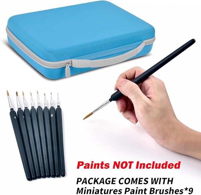 Model Paint Storage Case for Testors Paint Set, Paints Organizer Carrying Bag Holds 60 Bottles with 9 Fine Detail Miniatures Brushes, Enamel Paint Container, Drawing Ink Holder- Box Only (Blue)