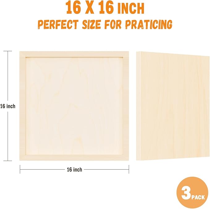 Wooden Art Panels for DIY Painting - Mother Gifts, Christmas Crafts & Home Décor | 16x16 Inch Canvas Wood Boards, Unfinished Wooden Canvas for Adults & Kids (3-Pack)