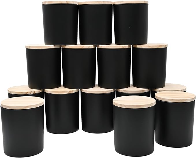 10 OZ Thick Candle Jars for Making Candles 15 Pcs, Empty Jars with Wood Lids for Candle Making, Sample Container, Matte Black