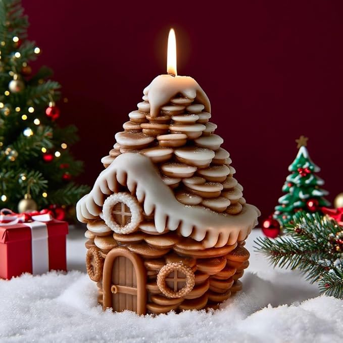 Pinecone House Christmas Cylinder Candle & Resin Mold - Resin Casting Silicone Molds for Home Decor & Candle Making Wave Spiral Mold