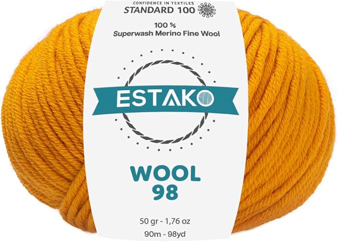 Estako Wool 98 100% Superwash Merino Wool Medium Worsted Weight Soft Knitting and Crochet Yarn 1.76 oz (50gr) 98 yds (90 m) (6367 - Mustard)
