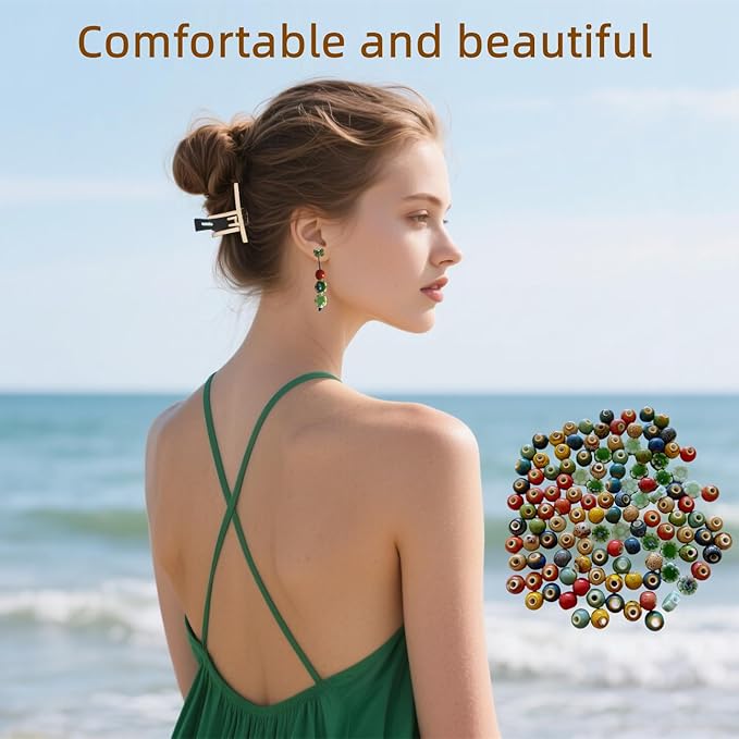 Ceramic Round Porcelain Beads Flower Porcelain Spacer Bead Craft Beads Ornamenets for DIY Jewelry Necklace Bracelet DIY Crafts for Women Above 12 Years Old 70 pcs