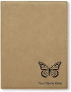 Small 7" X 9" Portfolio Notepad, Monarch Butterfly, Personalized Engraving Included (Light Brown)