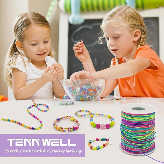 Tenn Well 1mm Elastic String, 328 Feet Rainbow Stretchy Bracelet String Beading Cord for Bracelets, Necklaces, Jewelry Making, Pony Beads and Crafts