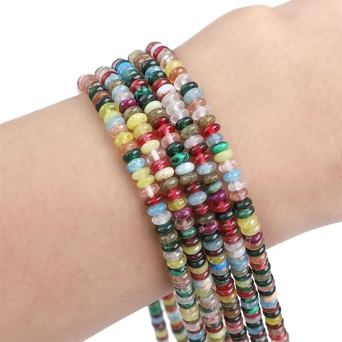 Natural Mix Colored Stone Spacer Beads Caps Rondelle Disk Loose Beads for Beading Jewelry Making 4mmx2mm 38cm