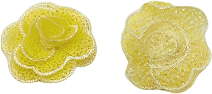 5 PC Rose Flower Sequins Lace Embroidery Patch Applique Trim Wedding Dress DIY Sewing Craft Clothes Applique, 1.6 Inch, Yellow