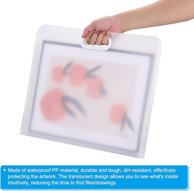 PATIKIL 22 x 18 Inch Plastic Art Portfolio, Large Art Storage Bag with Handles, Waterproof Folder Container for Artwork Drawing Sketch Poster Photography Diamond Painted, Clear White