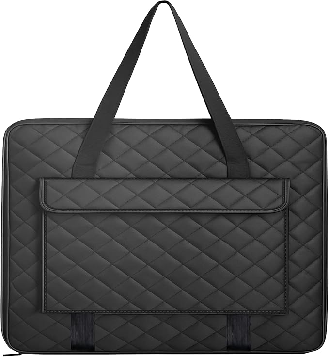 JJRING 24x36 Quilting Portfolio Bag, Lightweight Black Art Canvas Portfolio Case, Portable Storage Case for Posters, Artwork, Drawing and Sketching Boards