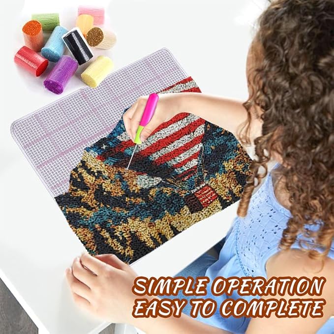 Latch Hook Kits for Kids DIY Rug Crochet Yarn Kits for Adults Tapestry Kits Home Decor Kits with America Flag Printed Needlework Doormat Creative Gift Home Decoration 20 X 15 Inch (Hot Air Balloon)