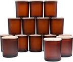 10 OZ Thick Candle Jars for Making Candles 15 Pcs, Empty Jars with Wood Lids for Candle Making, Sample Container, Frosted Brown