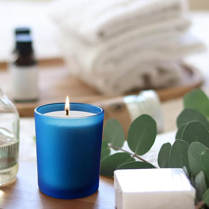 8 OZ Thick Candle Jars for Making Candles 15 Pcs, Empty Jars with Wood Lids for Candle Making, Sample Container, Frosted Blue