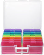 novelinks Transparent 4" x 6" Photo Organizers and Photo Storage Box with Handle, 16 Inner Photo Cases, Portable Picture Organizers & Photo Storage Containers (Multi-Colored)
