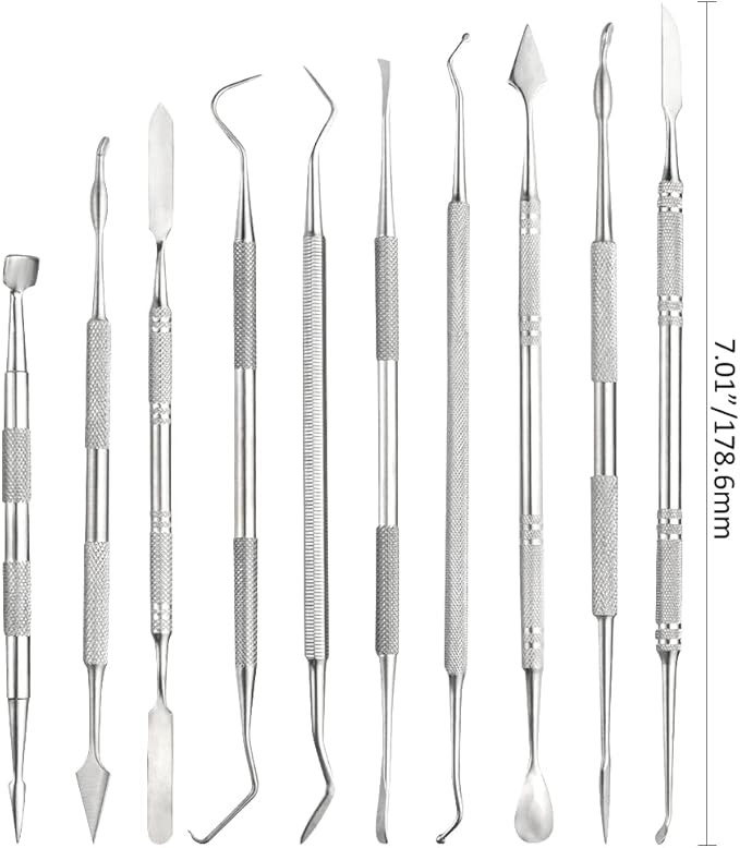 TOVOT 10PCS Stainless Steel Clay Sculpting Tools Metal Sculpting Tools Double-Side Clay Modeling Tools Wax Carving Tools (Silver-2)
