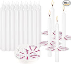 100 White Odorless Taper Candles - Handheld with Drip Protection, 5 Inches - Church & Sabbath Religious Candles