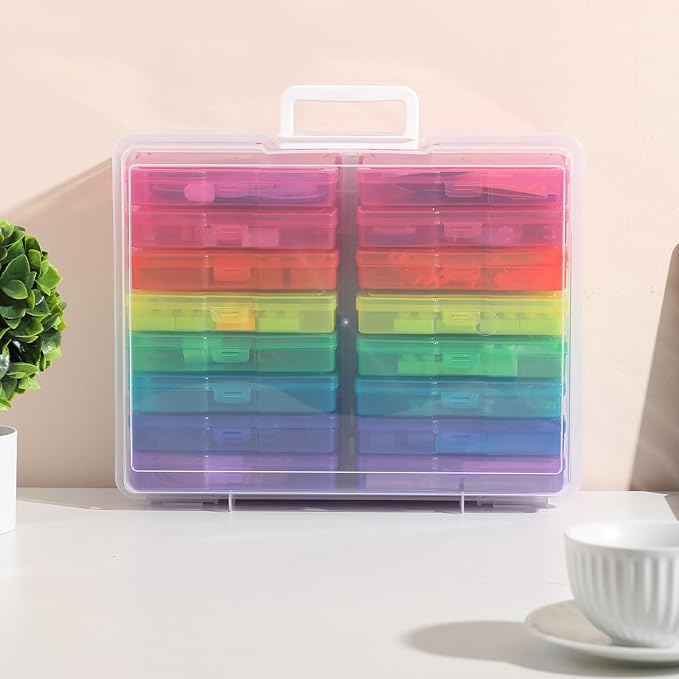 novelinks Transparent 4" x 6" Photo Organizers and Photo Storage Box with Handle, 16 Inner Photo Cases, Portable Picture Organizers & Photo Storage Containers (Multi-Colored)