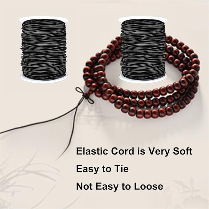 Stretchy String for Bracelets, 2 Rolls 1 mm Sturdy Elastic String Elastic Cord for Jewelry Making, Necklaces, Beading (Black)