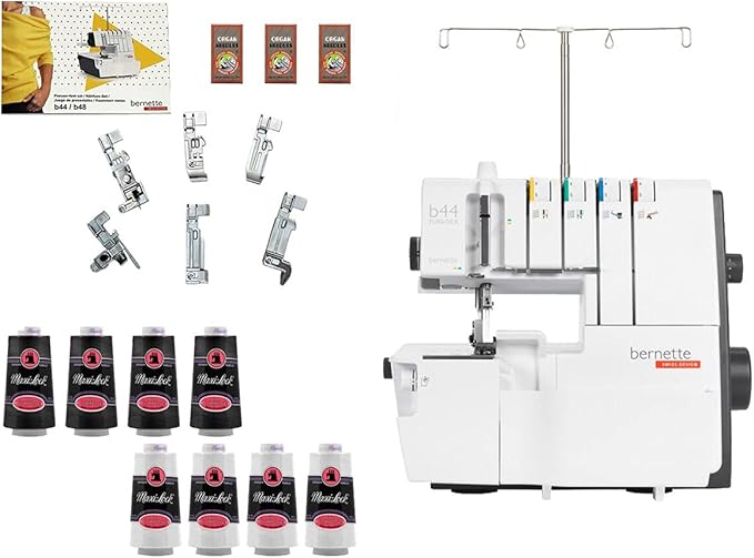 Bernette B44 Funlock Overlock Serger Sewing Machine with Kit | Threads Spools Bundle, Various Tweezers, Needles Sets | Heavy Duty Stitching & Quilting Performance | Beginners to Professional