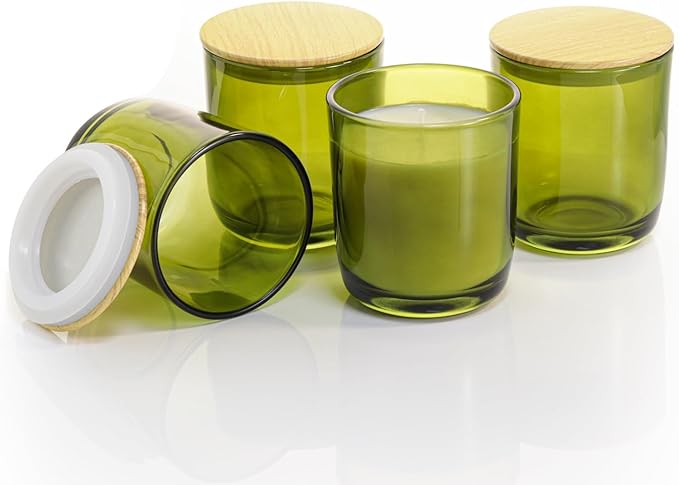 Aroparc Candle Jars for Candle Making 10oz U Base Tumbler Jars for DIY, Bulk Vessel - 12 Containers +12 Metal Lids - Green