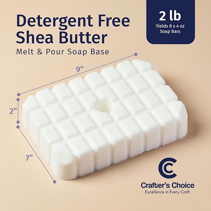 Crafter's Choice Detergent Free Melt and Pour Soap Base for Soap Making and DIY Crafting Projects, SLS/SLES Free, 2LB Block (Shea Butter)