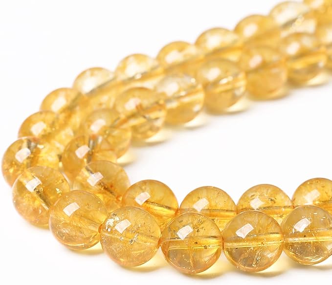 90Pcs 8mm Natural Citrine Beads for Jewelry Making Yellow Crystal Quartz Round Loose Beads DIY Bracelet Necklace Earrings 32" 2 Strands