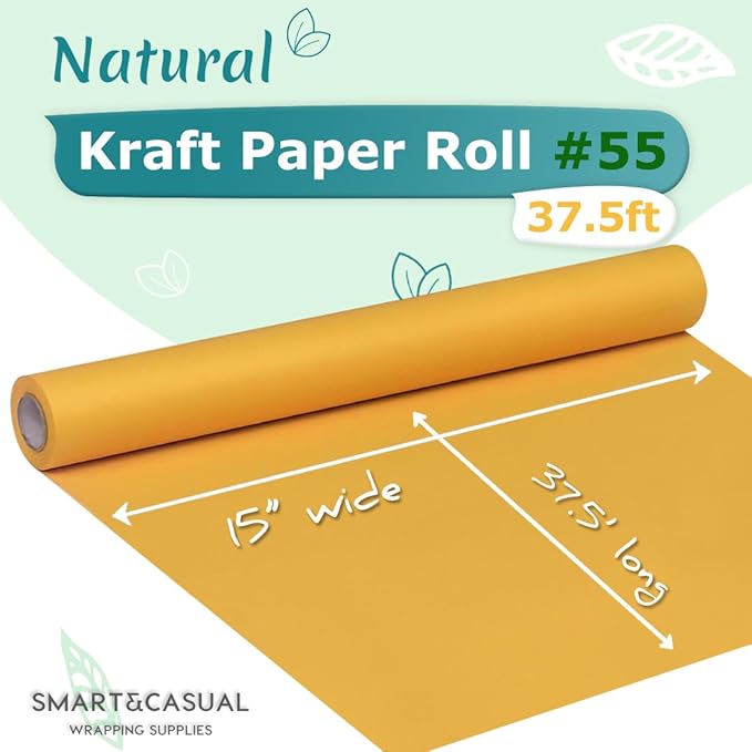 SMART&CASUAL 15" x 450" (37.5') Kraft Paper Roll for Art Craft Supplies Gift Wrapping Moving Packing Kids Painting Drawing Paint Easel Poster Chart Paper (Orange, 15" W x 450" L (37.5'))