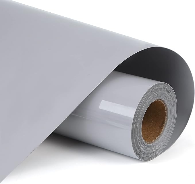 HTV Grey Heat Transfer Vinyl Rolls 12 Inch by 8feet Roll Iron on DIY for T-Shirt Easy to Cut & Weed for Heat Vinyl Design Glossy (8Ft, Grey)