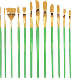 Transon Art Painting Brush Assorted Set of 12 for Acrylic Watercolor Gouache Hobby Painting Green