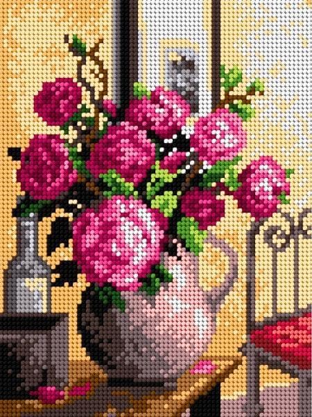 Wizardi Needlepoint Canvas for halfstitch Without Yarn Bouquet of Roses 2121F Orchidea