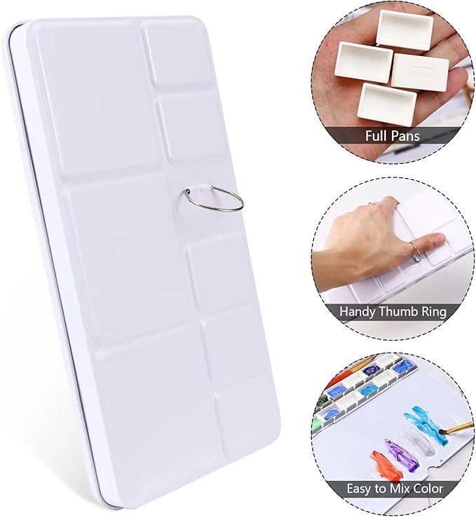 LOONENG Empty Watercolor Palette, Empty Watercolor Tin with Fold Out Palette, Large Colorful Watercolor Tray Palette with 28 Empty Full Pans for Plein Air Painting and Sketching