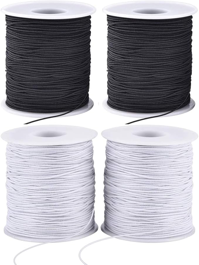 Stretchy String for Bracelets, 4 Rolls 1 mm Sturdy Elastic String Elastic Cord for Jewelry Making, Necklaces, Beading (2 Black+ 2 White)