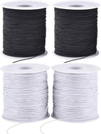 Stretchy String for Bracelets, 4 Rolls 1 mm Sturdy Elastic String Elastic Cord for Jewelry Making, Necklaces, Beading (2 Black+ 2 White)