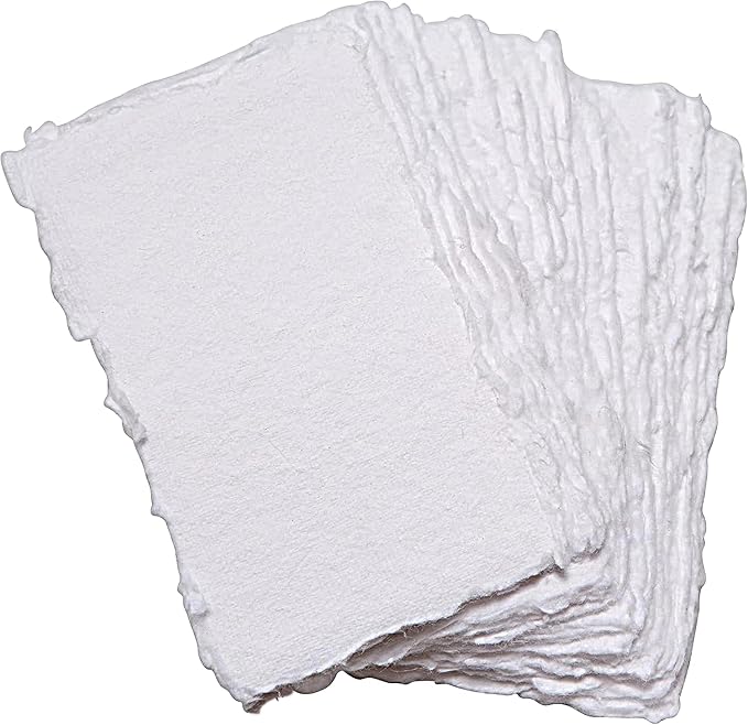 Wanderings Thick Handmade Deckled Edge Cotton Paper - Cold Pressed Texture - Paint, Watercolor, Drawing, Writing, Cards, Invitations, Menus, Arts and Crafts. 25 Pack White 300gsm - 5" x 7"