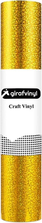 GIRAFVINYL Holographic Gold Vinyl - 12" x6ft Gold Permanent Glitter Vinyl for DIY Crafts, Signs, Home and Car Decal