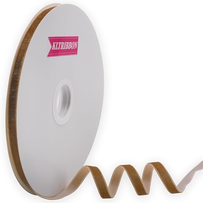Nylon Khaki Velvet Ribbon Single Faced,3/8 Inch X 25 Yards Spool