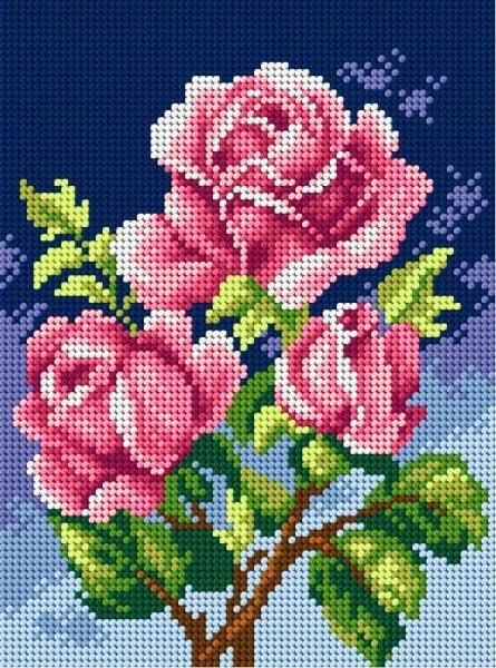 Wizardi Needlepoint Canvas for halfstitch Without Yarn Pink Roses 2594F Orchidea