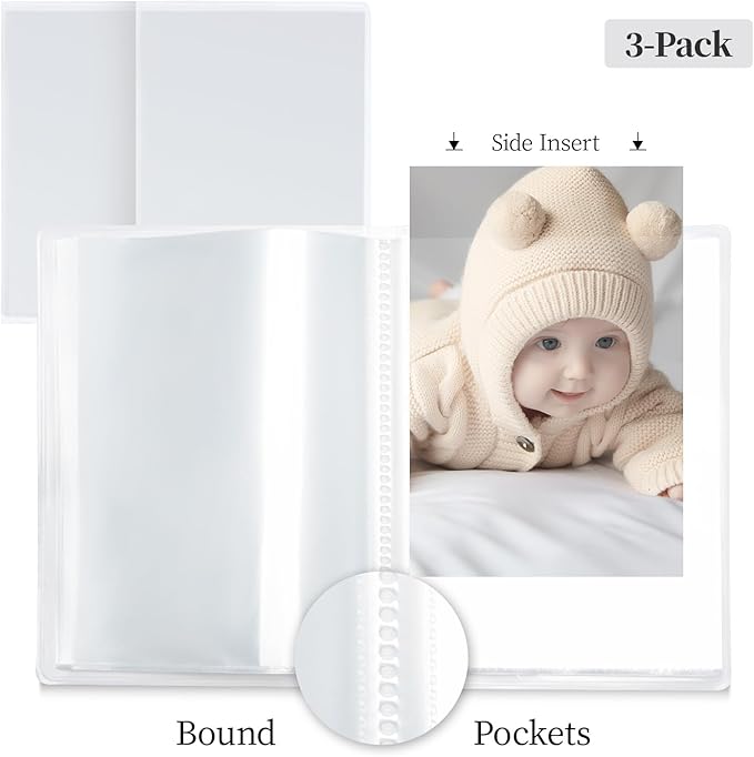 Vienrose Small Photo Album 3-Pack 5 x 7 Photo Book Album, Each Picture Book Holds 52 Photos Mini Photo Book with Customizable Cover, Postcard Album, Baby Photo Albums (Transparent)
