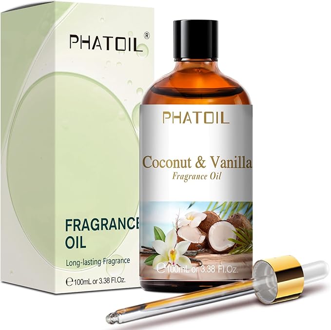 PHATOIL Coconut Vanilla Fragrance Oils for Aromatherapy, 3.38FL.OZ Diffuser Oils for Home, Perfect for Aromatherapy, Humidifiers, Yoga, DIY Candle and Soap Making - 100ml