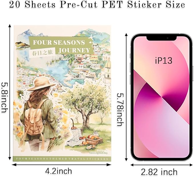 Spring Landscape Pre-Cut Journal Sticker Book for Junk Journaling, Transparent PET Stickers for Scrapbook Supplies, Scrapbooking, Collage, Planners, Bujo, 20 Sheets