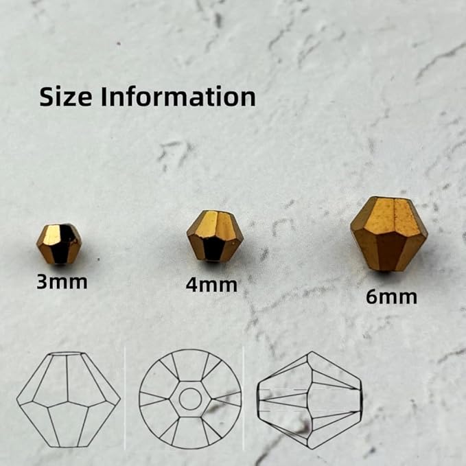 500pcs 3mm Bicone Glass Crystal Beads for Jewelry Making, Faceted Bicone Glass Spacer Beads for Bracelet Earring Necklace DIY Craft(Antique Brass)