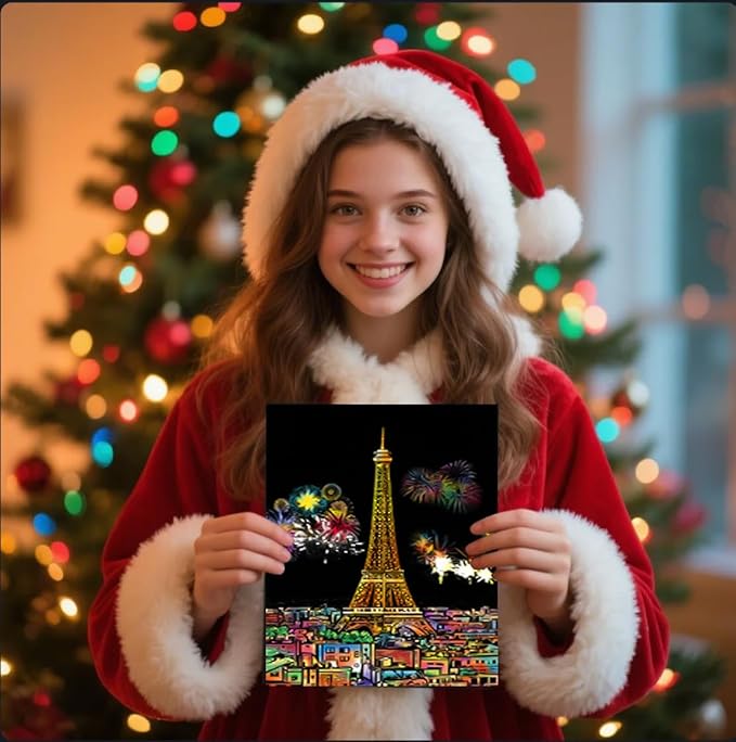 Scratch Art Book(A4-20Page) for Adults & Teens – ASMR Stress-Relieving Scratch Off Art | Paint by Scratch Kit Set | Travel Landmarks & Engraving Art | Creative Gift for Adults (Rainbow City Series)