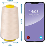 Ivory Serger Thread, All-Purpose Thread for Sewing, Polyester, 4 Cones of 3000 Yards Each Spool for Sewing Machine