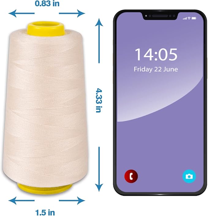 Ivory Serger Thread, All-Purpose Thread for Sewing, Polyester, 4 Cones of 3000 Yards Each Spool for Sewing Machine