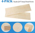 Falling in Art Unfinished Birch Wood Panels Kit for Painting, Wooden Canvas 4 Pack of 4x12 Studio 3/4" Deep, Cradle Boards for Pouring, Art, Crafts, Burning and More