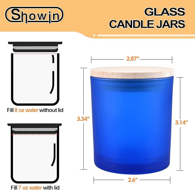 8 OZ Thick Candle Jars for Making Candles 15 Pcs, Empty Jars with Wood Lids for Candle Making, Sample Container, Frosted Blue
