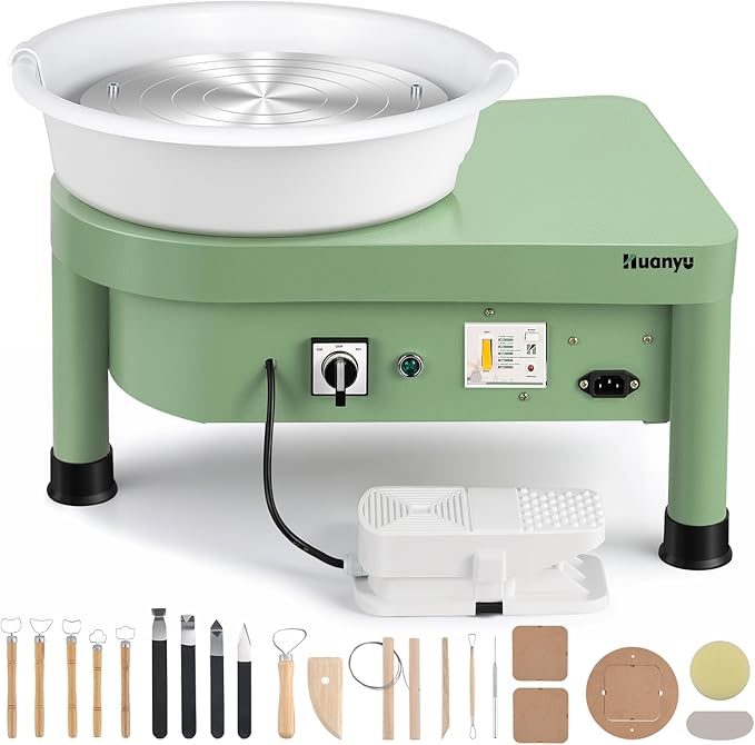 Huanyu Pottery Wheel Machine with 12" Bat System Foot Pedal Control Multiple Art DIY Sculpting Tool Kit Ceramic Wheel Clay Machine for Adult (Green)