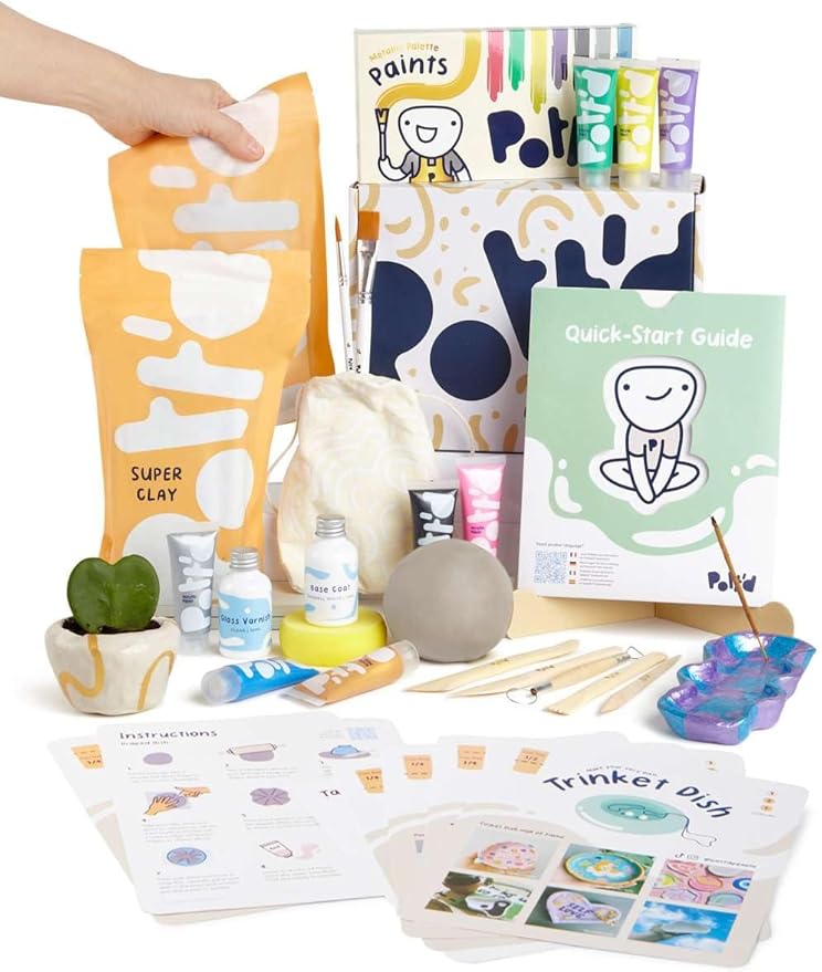 Pott'd Air Dry Clay for Adults and Beginners Home Pottery Kit. DIY Craft Kit Includes: Clay, Tools, Paints, Brushes, Sealant, How-to-Guides
