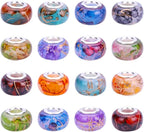 100 Pieces 14mm European Large Hole Spacer Beads Mix Color with Silver Brass Cores Assortments Charm Lampwork Beads Supplies for Necklace Bracelets Jewelry Making (Golden Wire Water Pattern)