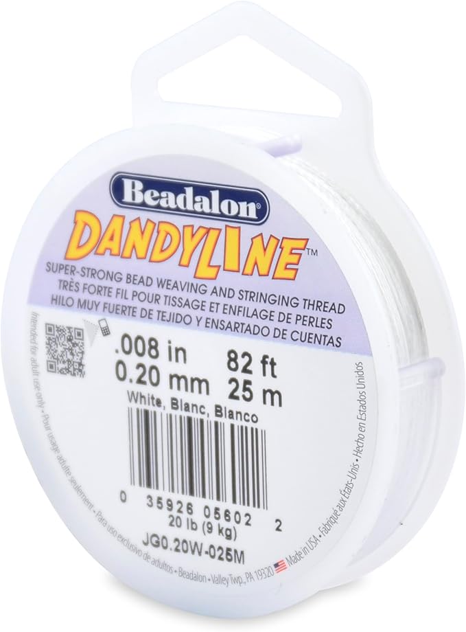 Beadalon Dandyline Bead Weaving & Stringing Thread, 0.20 mm / .008 in, White, 25 m