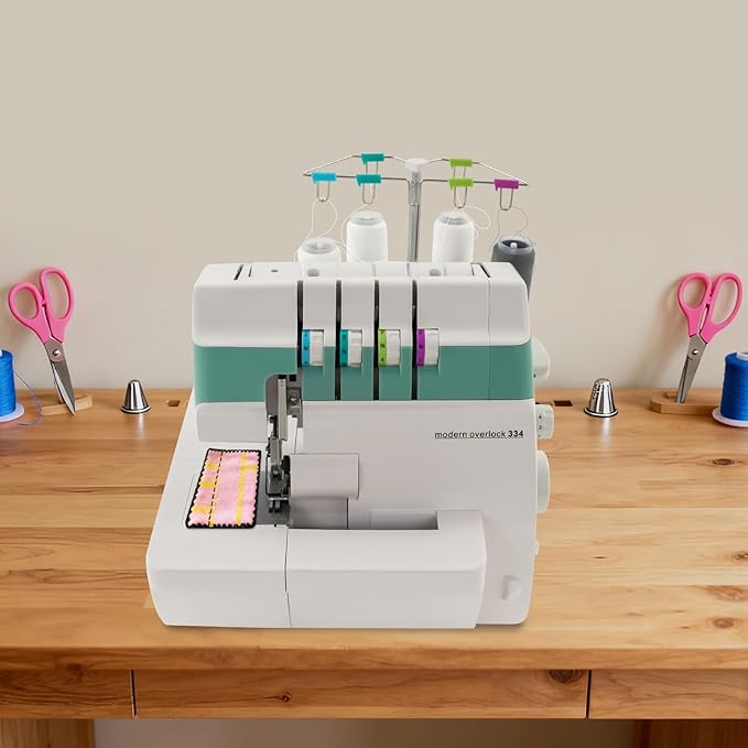 Overlock Sewing Machine, 1200SPM 3/4 Thread Serger with Differential Feed Roll Hem, Electric Sewing Machine for Home Workshop (Green White)